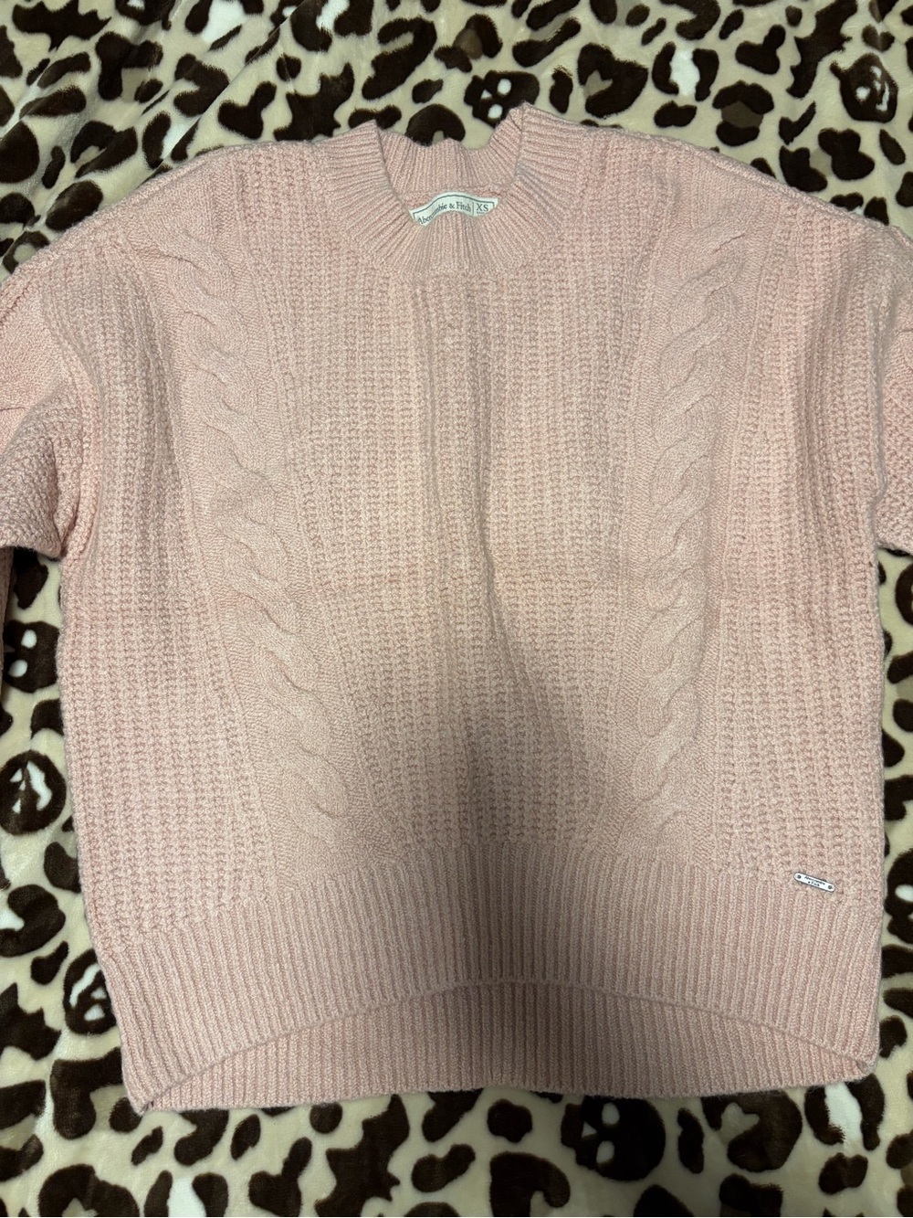 Abercrombie & Fitch Blush Pink Cable Knit Crewneck Sweater